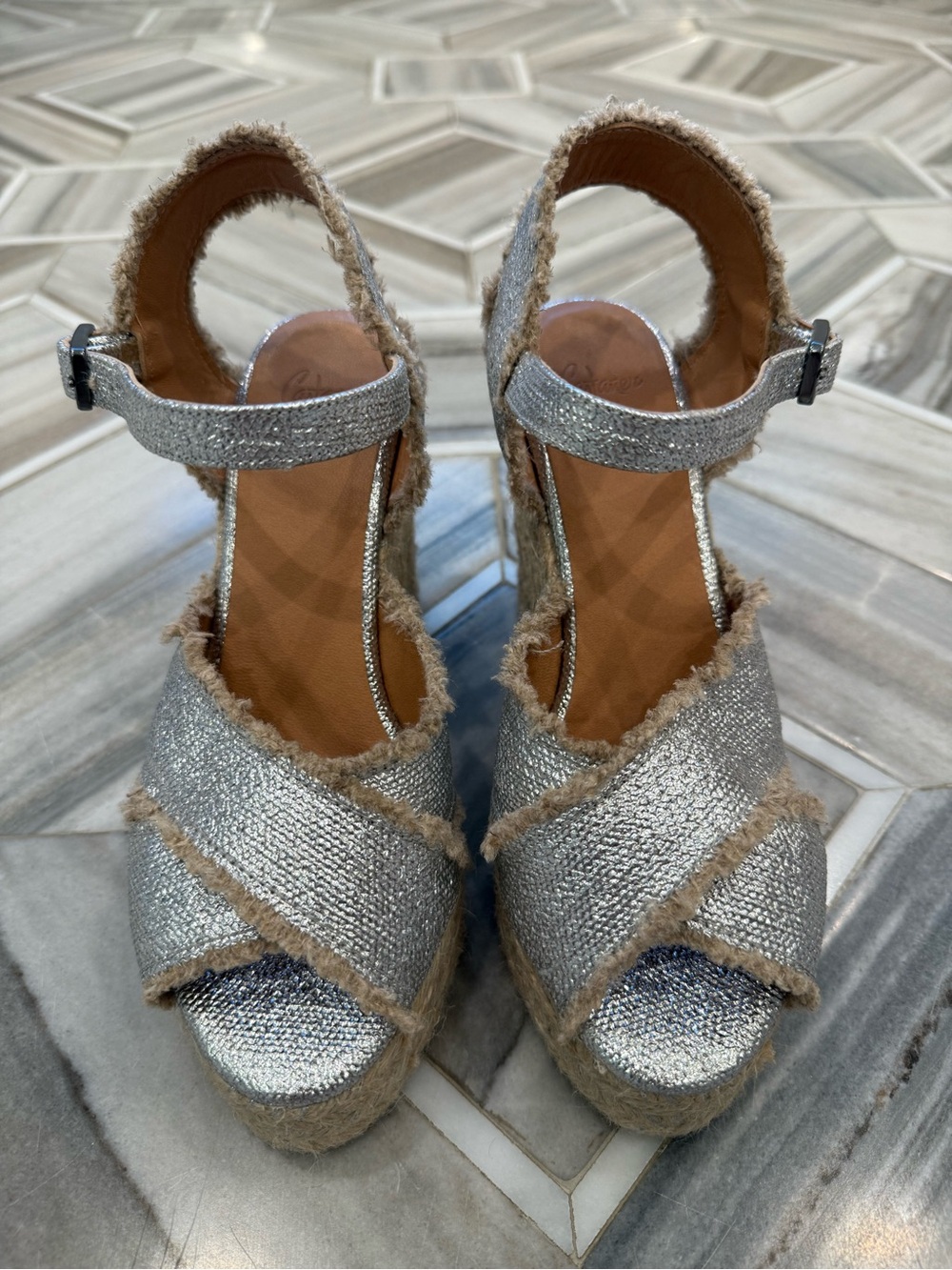 Castaner Bromelia silver wedge espadrilles